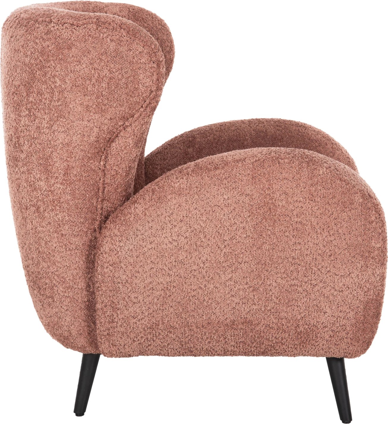 Fotelje KRYLY, pëlhurë boucle rozë, këmbë druri të zeza, 83x87x89H cm