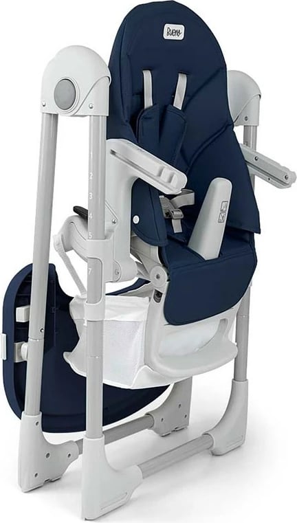 Karrige e lartë bebe, Milly Mally, Bueno Ocean, rregullim lartësie 7-nivel, shpinore reclinueshme, rripa 5-pikësh, 6–36 muaj, blu navy