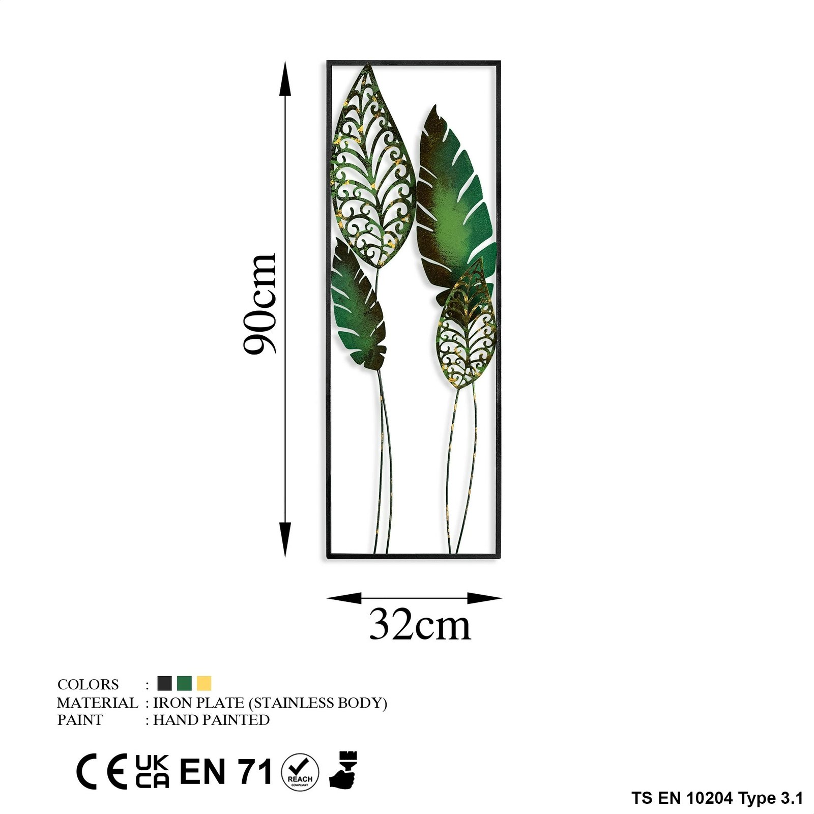 Aksesor dekorativ metalik për mur, Wallity Nezgep 3, shumëngjyrësh, 32x90cm