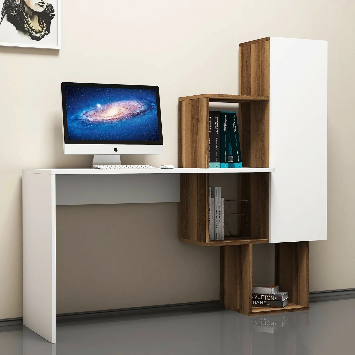 Tavolinë pune për studime, Skye Decor, ngjyrë arre dhe e bardhë