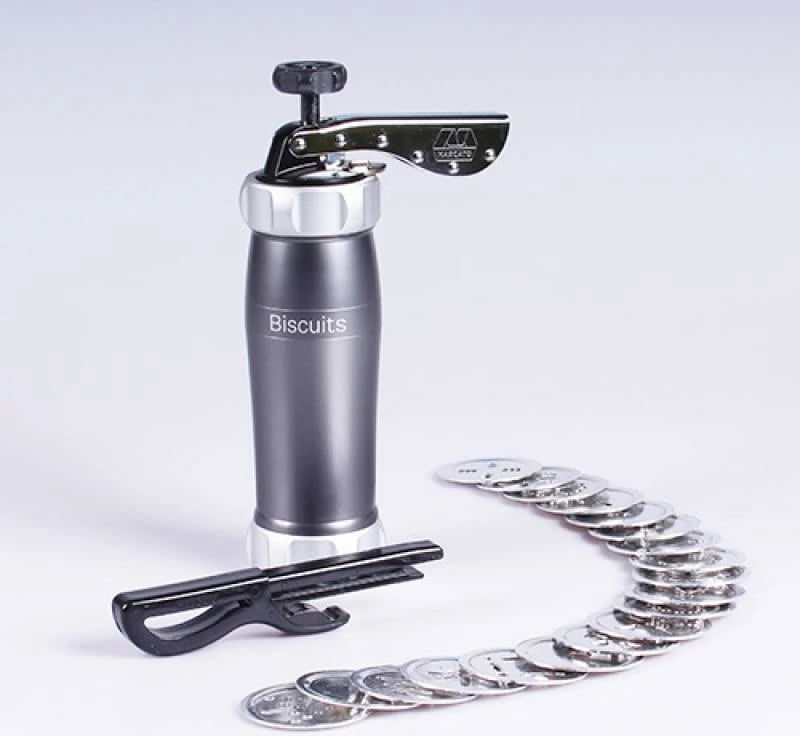 Shtypëse biskotash Marcato Biscuit Machine Design BI-DES-POWD-GRI (BIDESPOWDGRI), manuale, me disqe forme të ndërrueshme, gri pluhur