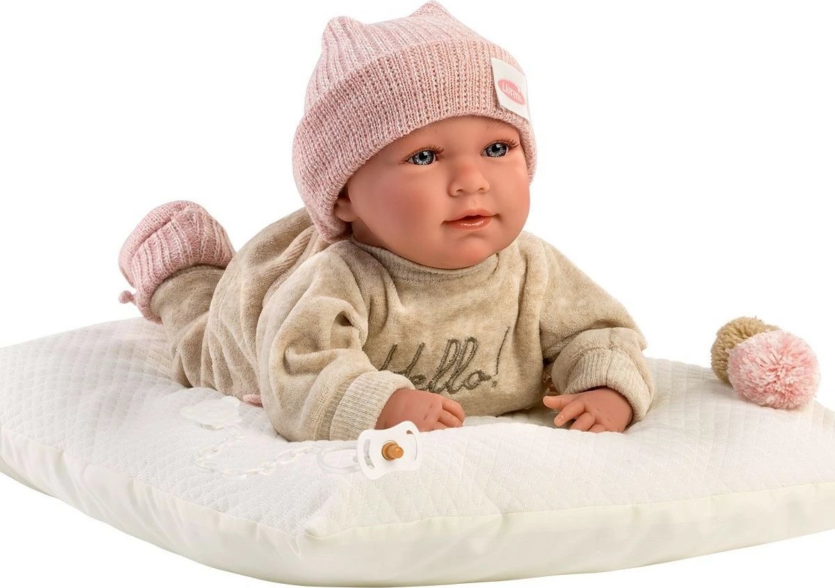 Kukull bebe Llorens Mimi 42 cm me jastëk dhe smocë, për vajza