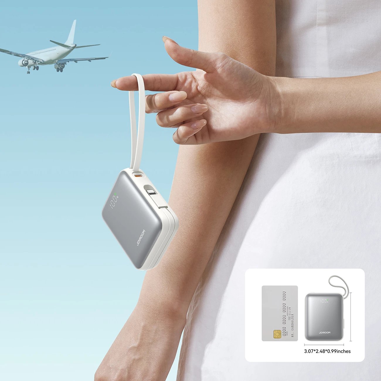 Powerbank Joyroom JR-PBF27, 10000mAh, 22.5W, me kabllo USB-C dhe Lightning të integruara, Bardhë
