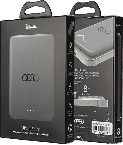 Powerbank Audi Big Logo MagSafe, 5000mAh, Metal, Gri