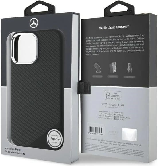 Mbështjellës Mercedes për iPhone 16 Pro Max, silikon, MagSafe, i zi