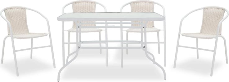 Tavolinë me karrige për terasë Valor-Obbi I set prej 5 copash metal-pe e bardhë