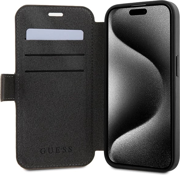 Mbështjellës Guess 4G Metal Logo për iPhone 15 Pro Max, kafe