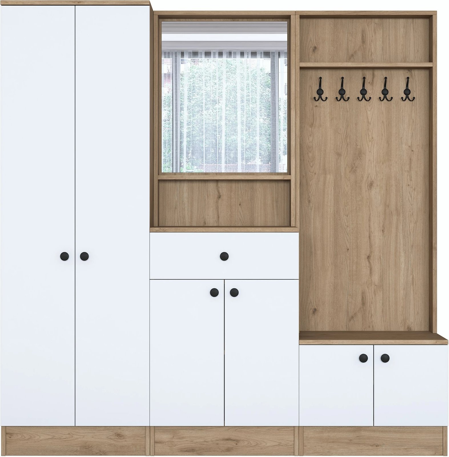 Stendë korridori Hanah Home, P6 - M3 - 2490, ngjyrë e bardhë dhe arre, 179.4x182.8x37.5 cm