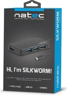 USB hub Natec Silkworm NHU-1343, 4 porta USB 3.0, USB-C, zi