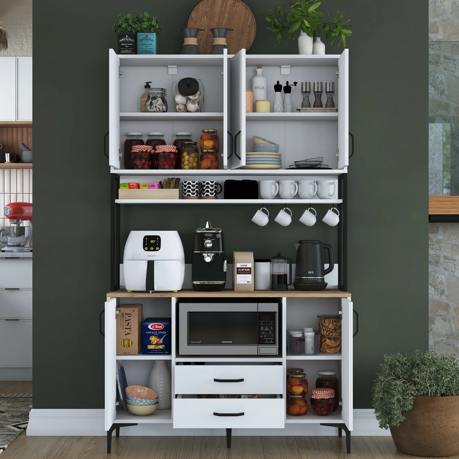 Dollap multifunksional Hanah Home, JE169 - 3260, ngjyrë e bardhë dhe arre