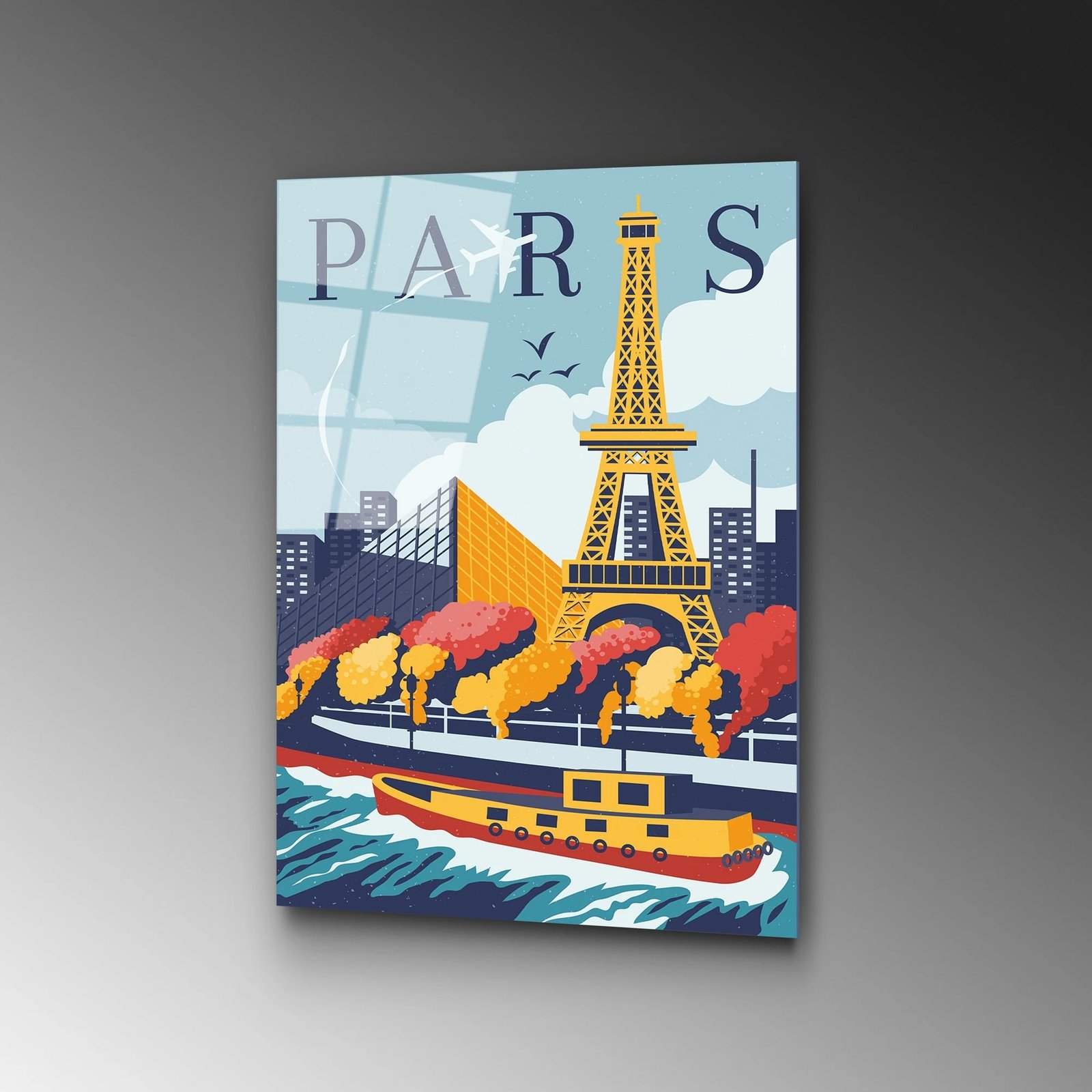 Pikturë dekorative prej xhami të temperuar, shumëngjyrëshe, PARIS, UV-1019, 30x45cm