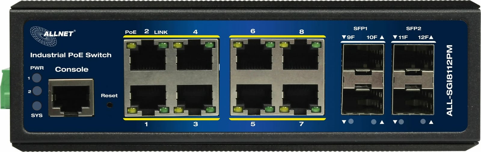 Switch ALLNET ALL-SGI8112PMJ, PoE, industrial