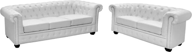 Set divanësh për dhomë ndeje 2 dhe 3 vendesh Chesterfield, ngjyrë e bardhë matte, FH11220.02