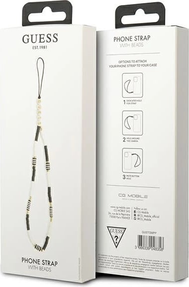 Mbështjellës varëse për telefon Guess GUSTBCKH, Heishi Beads, zi-bardhë