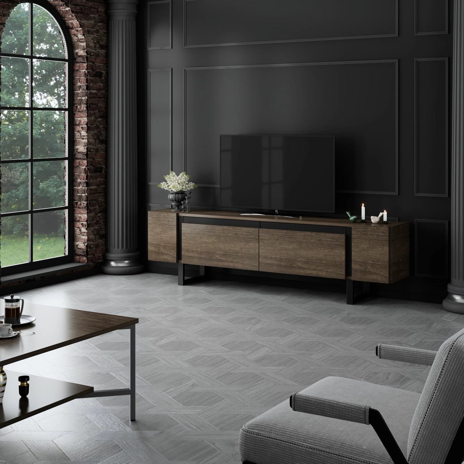 Komodë TV Skye Decor, ngjyrë arre, e zezë