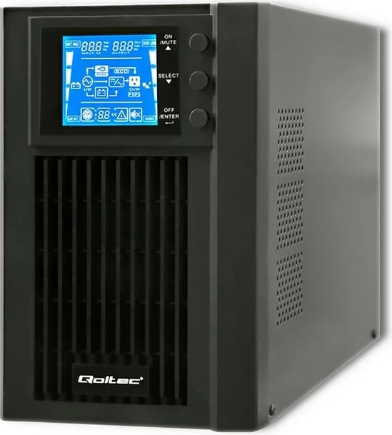 Kasë UPS Qoltec 53042, 1KVA 800W, valë e pastër sinus, LCD, USB, e zezë Kasë UPS Qoltec 53042, 1KVA 800W, valë e pastër sinus, LCD, USB, e zezë