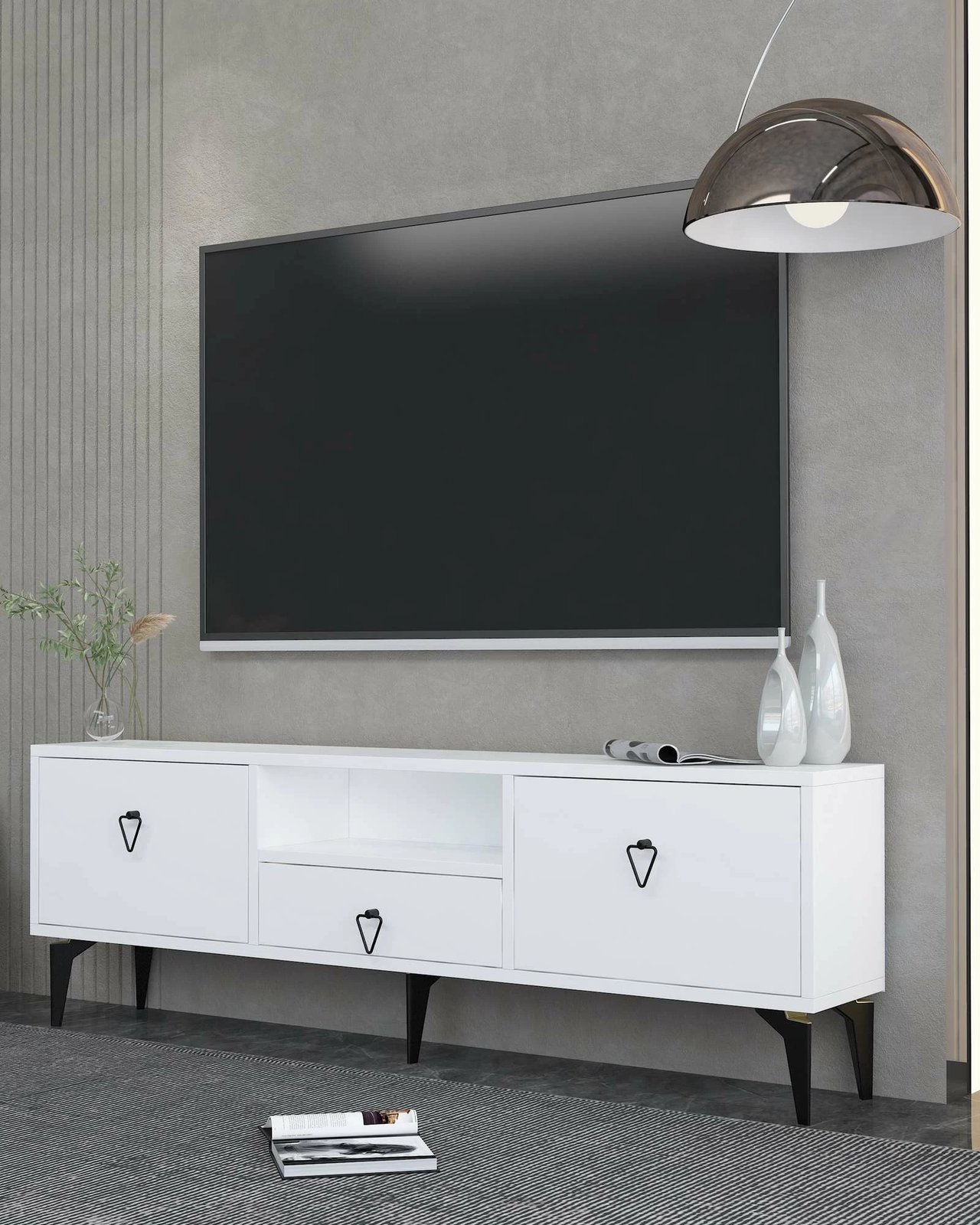 Komodë TV Skye Decor, e bardhë/zezë, 1302-DROP-1