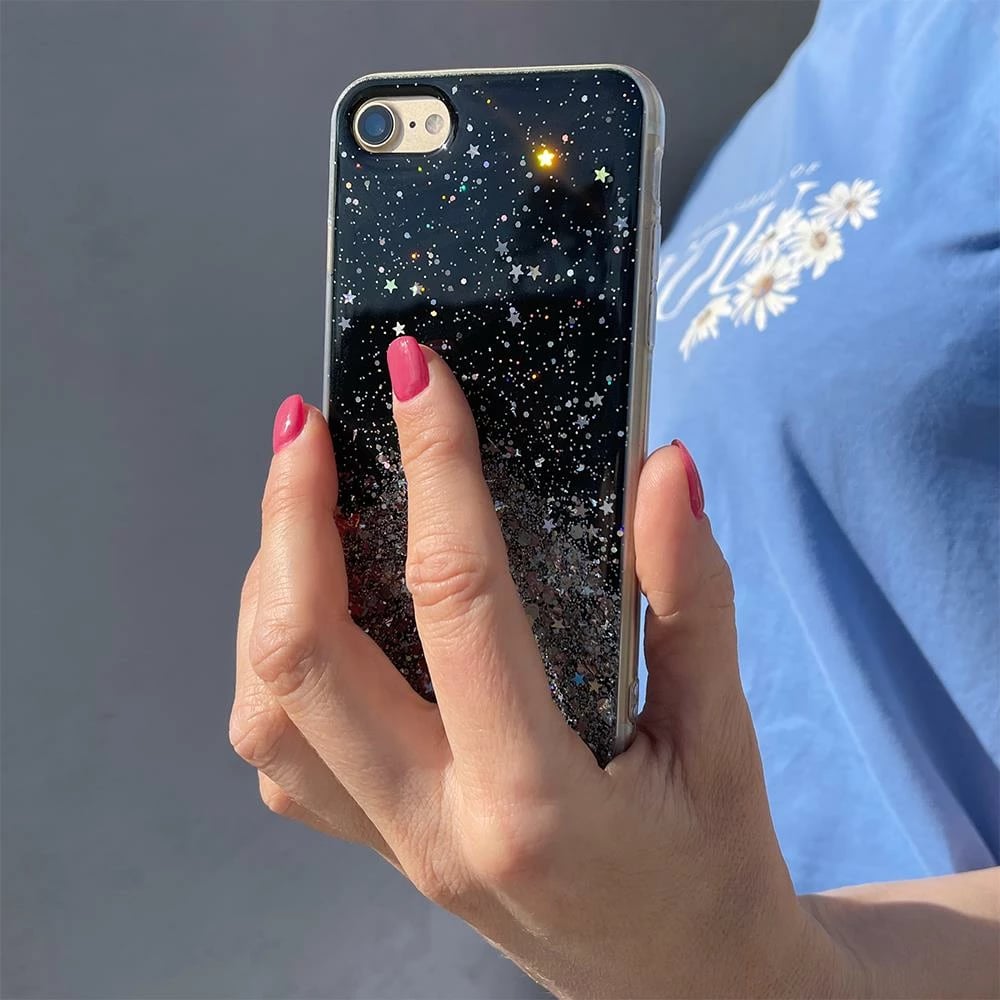 Mbështjellës Wozinsky Star Glitter për iPhone 12 mini, zi/argjendtë