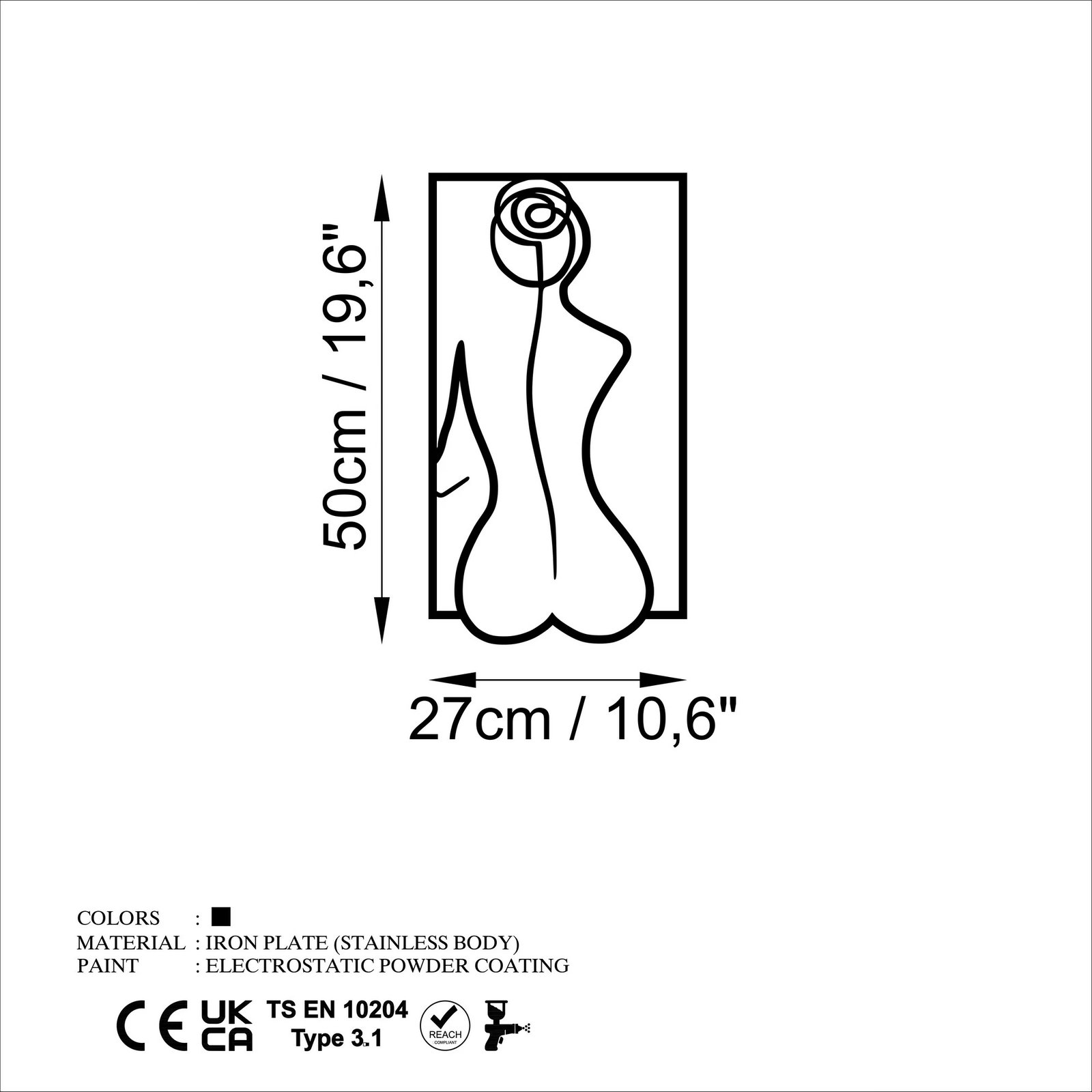 Aksesor dekorativ metalik për mur, siluetë trëndafili, Wallity, M