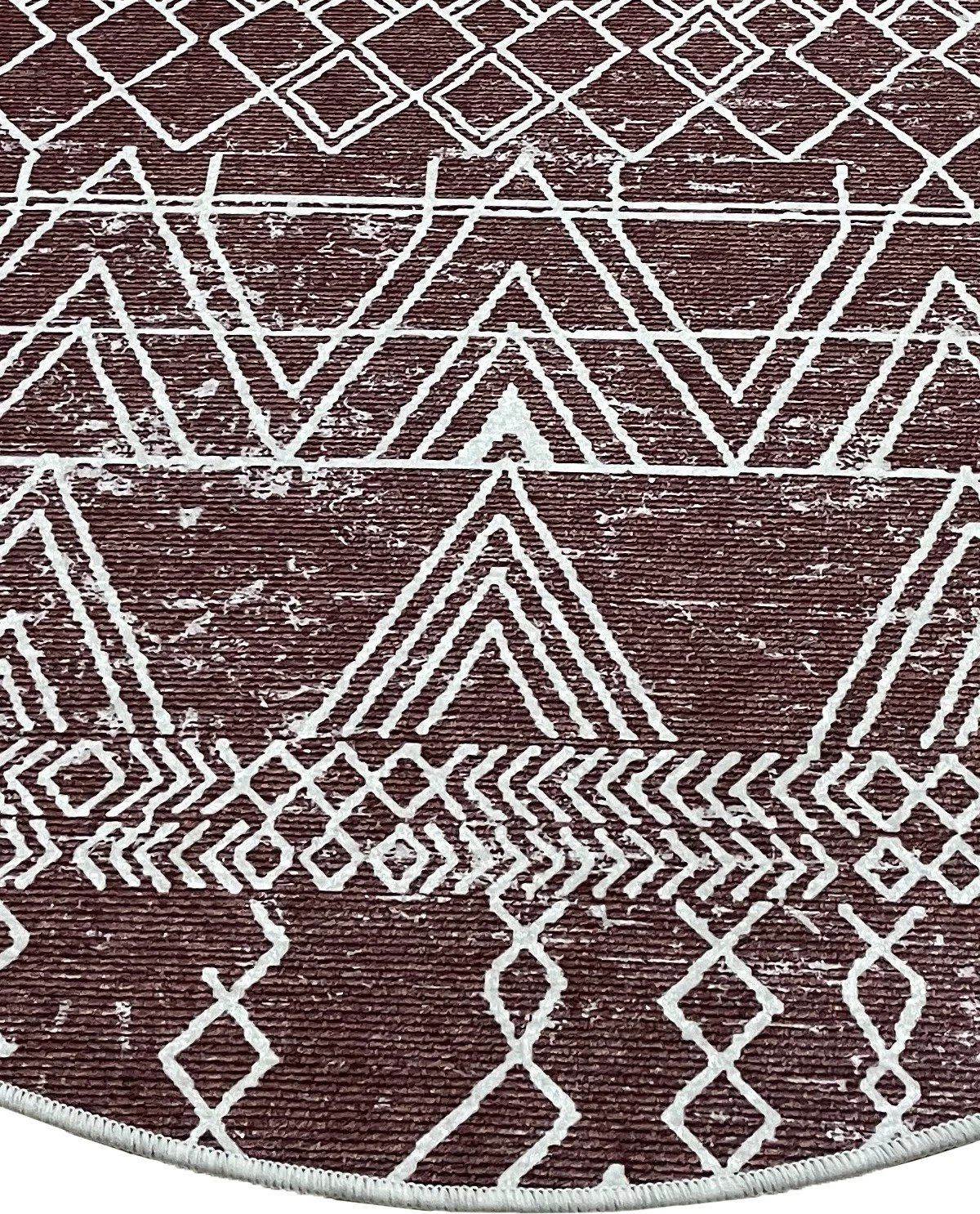 Tapet banje i rrumbullakët, ngjyrë e kuqe e thellë dhe e bardhë, 120cm