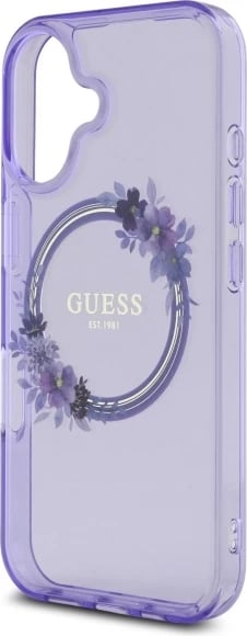 Mbështjellës Guess IML Flowers Wreath MagSafe për iPhone 16, vjollcë Mbështjellës Guess IML Flowers Wreath MagSafe për iPhone 16, vjollcë