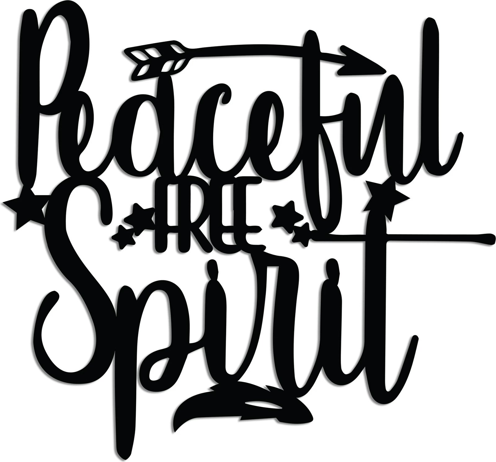 Aksesor dekorativ metalik për mur, Wallity, Peaceful Free Spirit, i zi, 52x48cm