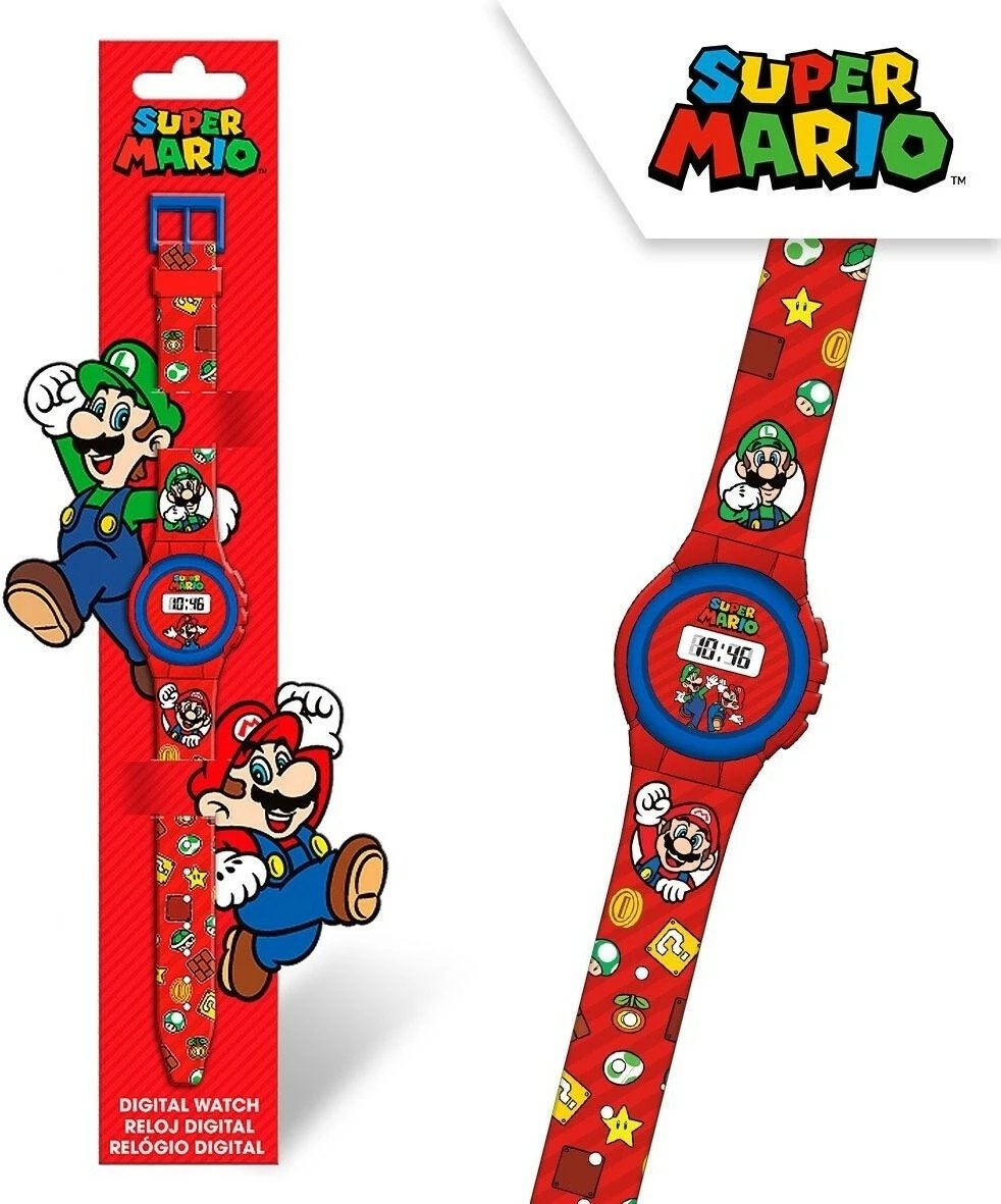 orë dore dixhitale LED, Super Mario Kids Euroswan, GSM4234, me kalendar, bateri CR2032, fëmijë, shumengjyrëshe