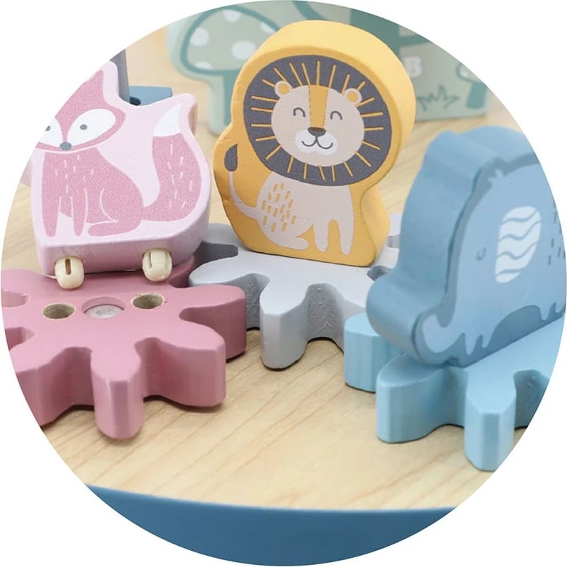 tavolinë aktivitetesh druri Viga, labirinte me rruaza dhe ingranazhe, ah, për 24m+, 38x65x38 cm, shumëngjyrëshe