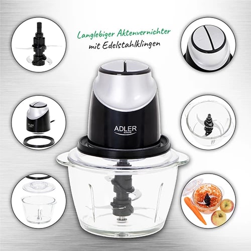 Grirës kuzhine, Adler AD 4082, tas qelqi 1.2L, 4 tehe inoksi, 2 shpejtësi, 300W