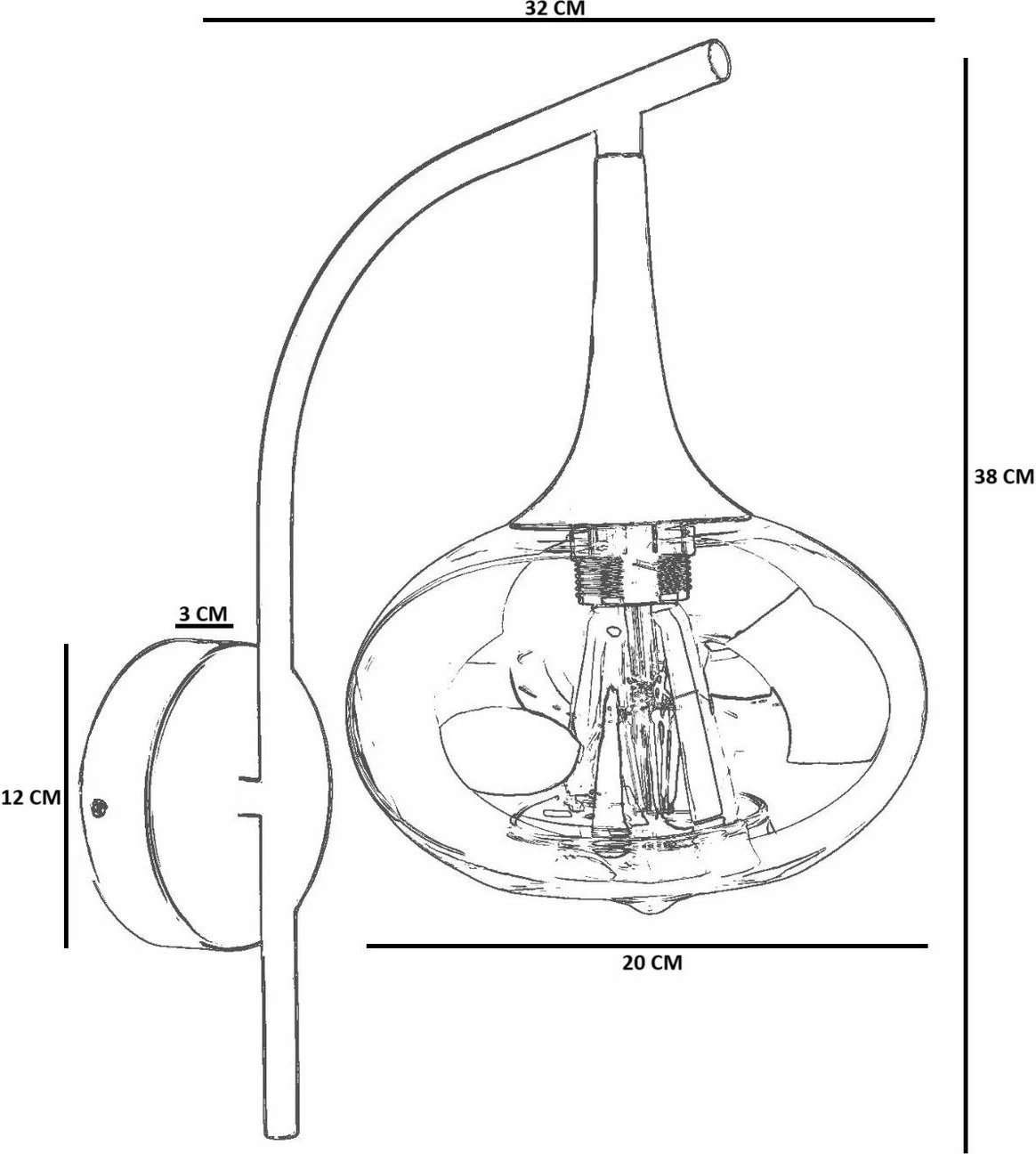 Llambë muri Opviq, metal dhe xham, gri e zezë, 9049-1A