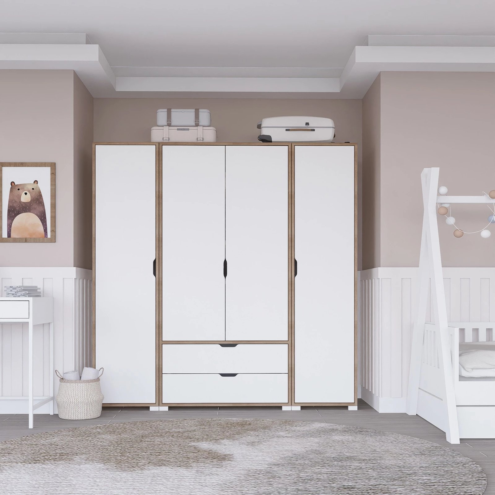 Dollap Hanah Home, Nisan 1600-024, ngjyrë arrë e çelët dhe e bardhë