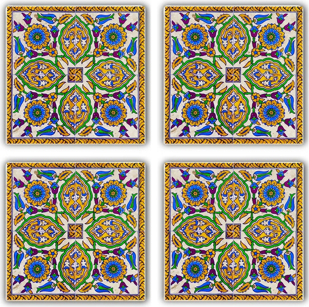 Set nënshimesh për gota, gur natyral, shumëngjyrëshe, Hermia, TAB218511644, 10x10x1cm (4 copë)