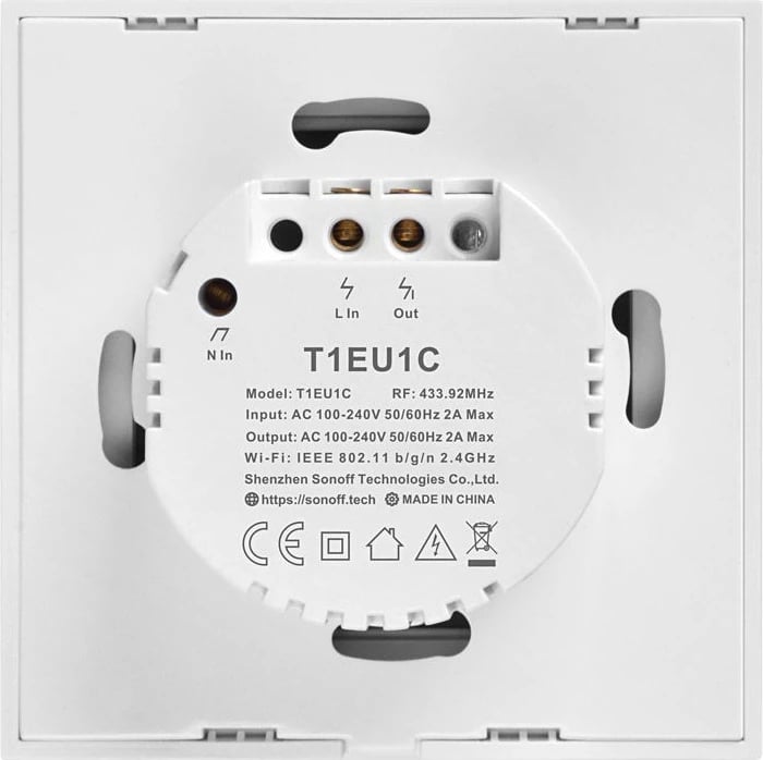 Ndërprerës Inteligjent me Prekje SONOFF T1 EU TX, Wireless + RF 433, 1 Kanal, i Përshtatshëm me iOS/Android, Amazon Alexa/Google Assistant, me Panel Xhami, i Bardhë.