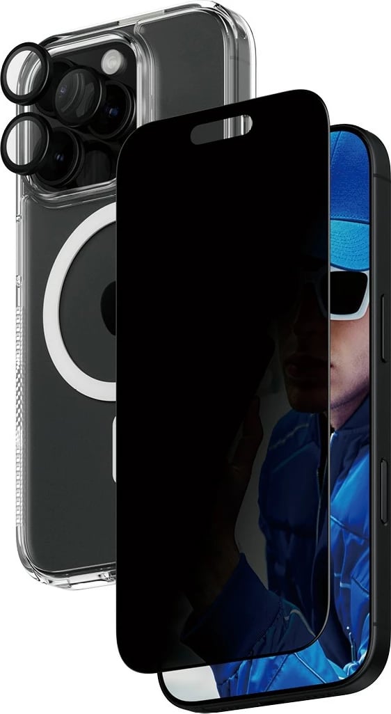 Mbrojtës ekrani PanzerGlass për iPhone 16 Pro, 3-në-1, privatësi, transparent