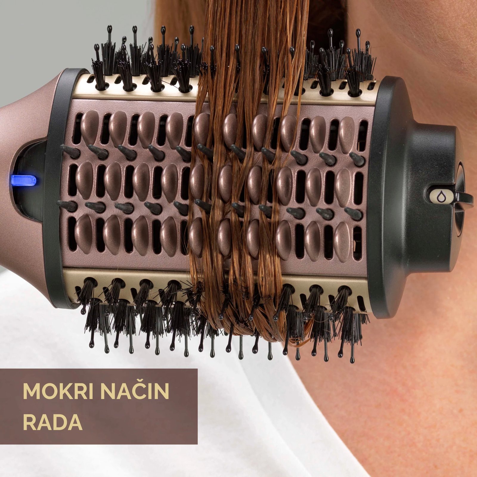 Furçë flokësh me ajër, BaByliss AS95E, 1000W, modalitetet wet/dry, jonizuese anti-frizz, keramike, rozë e artë