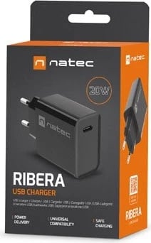 Karikues Natec Ribera USB-C 20W PD, i zi Karikues Natec Ribera USB-C 20W PD, i zi