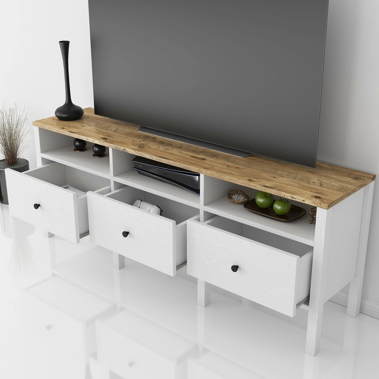 Komodë TV Hanah Home, FRN-10003, ngjyrë druri dhe e bardhë, 150x57x35 cm