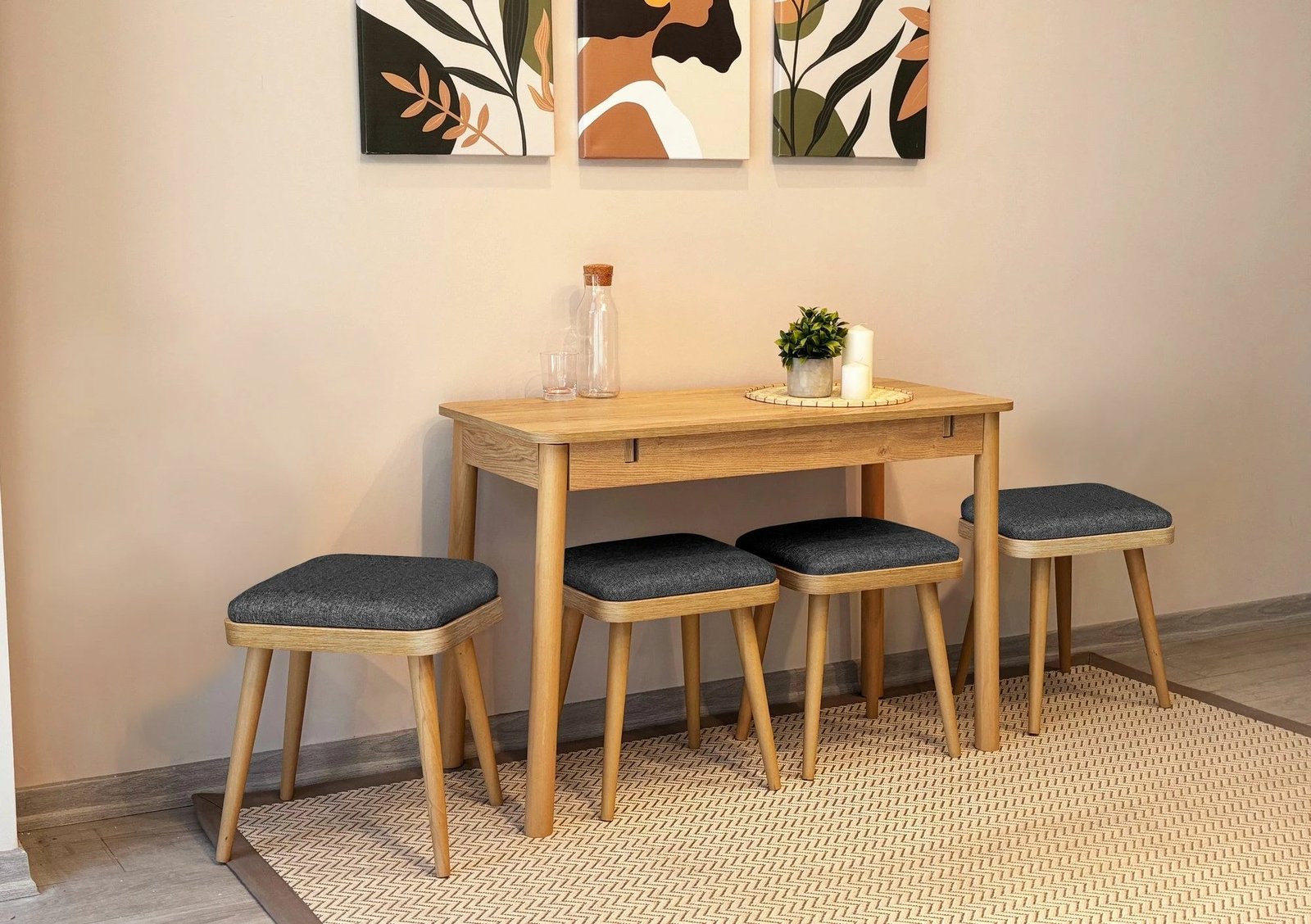 Set tavoline me karrige, zgjatshme, 5 copë, Skye Decor, Vina Mini 05 1053, ngjyrë lis dhe antracit