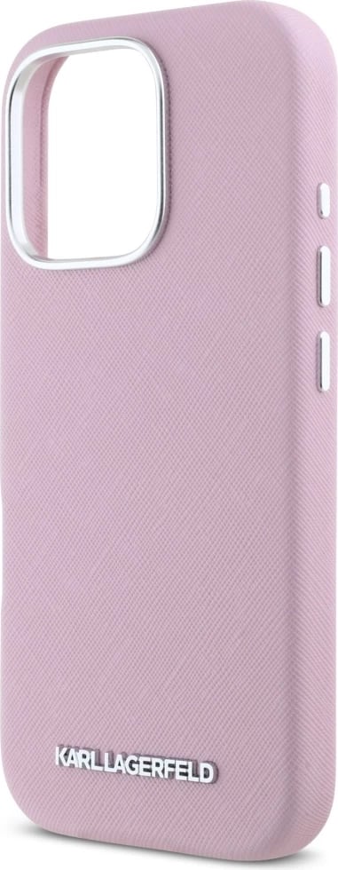 Mbështjellës Karl Lagerfeld Saffiano Full Wrapped Elongated Metal Logo MagSafe për iPhone 16 Pro, Rozë