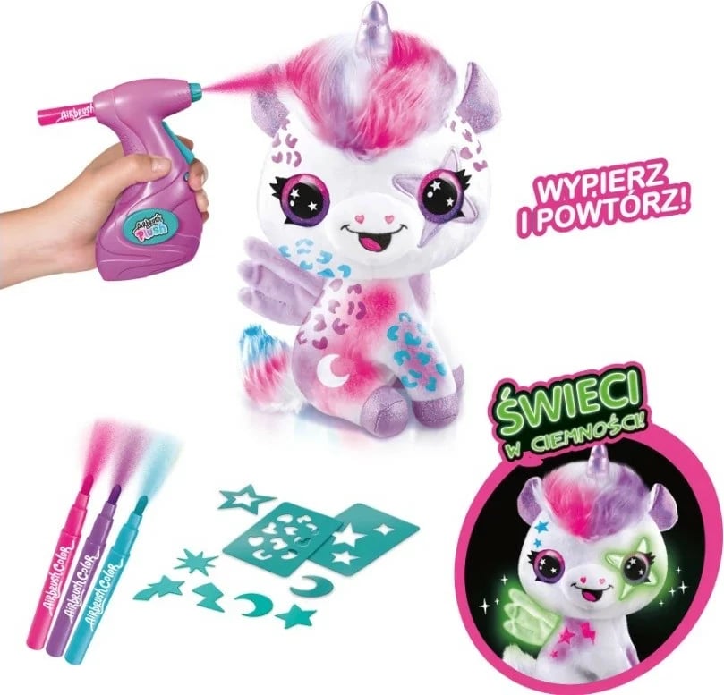Set pelush magjik unicorn, Epee EP60180, që ndriçon në errësirë, me aerograf dhe 4 markera, multingjyrësh