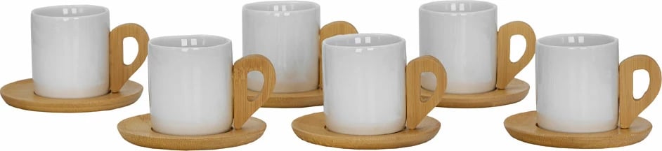Set filxhanësh espresso Nordic, 6 copë, porcelan i bardhë, bambu natyral, 29x21x7cm