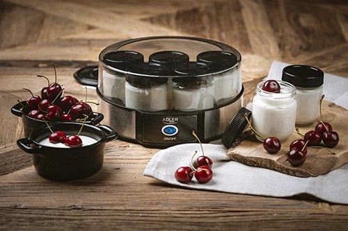 Aparat për kos, Adler, AD 4476, 7 kavanoza qelqi 200 ml, kapak transparent, set 7 kavanoza