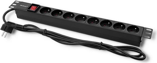 Prizë rack Qoltec 54471, 8x Type E, 1U, 16A, 2m, e zezë