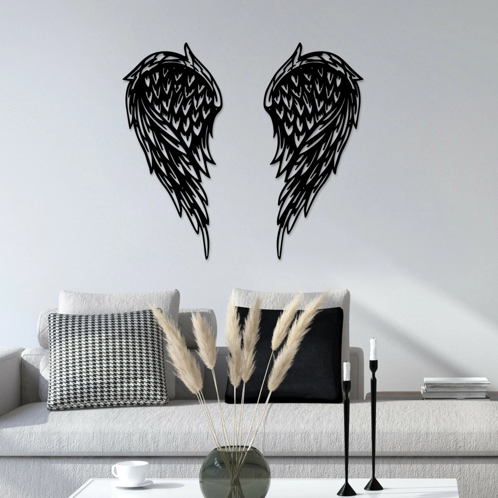 Aksesor dekorativ metalik për mur Wallity, Alato-1, 2 copë, ngjyrë e zezë