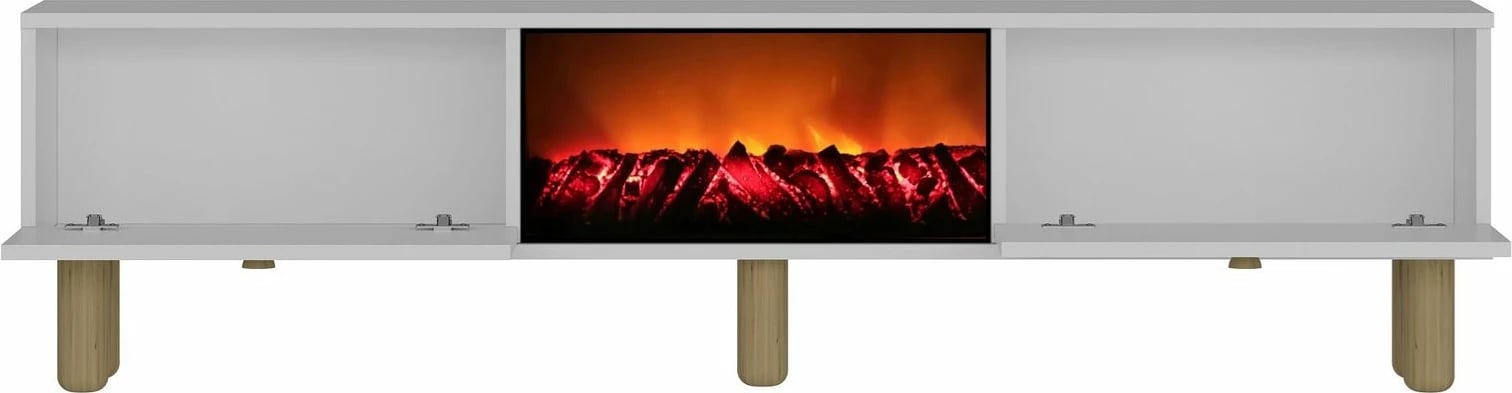 Komodë TV Skye Decor, Polen Bohem me oxhak dekorativ, e bardhë