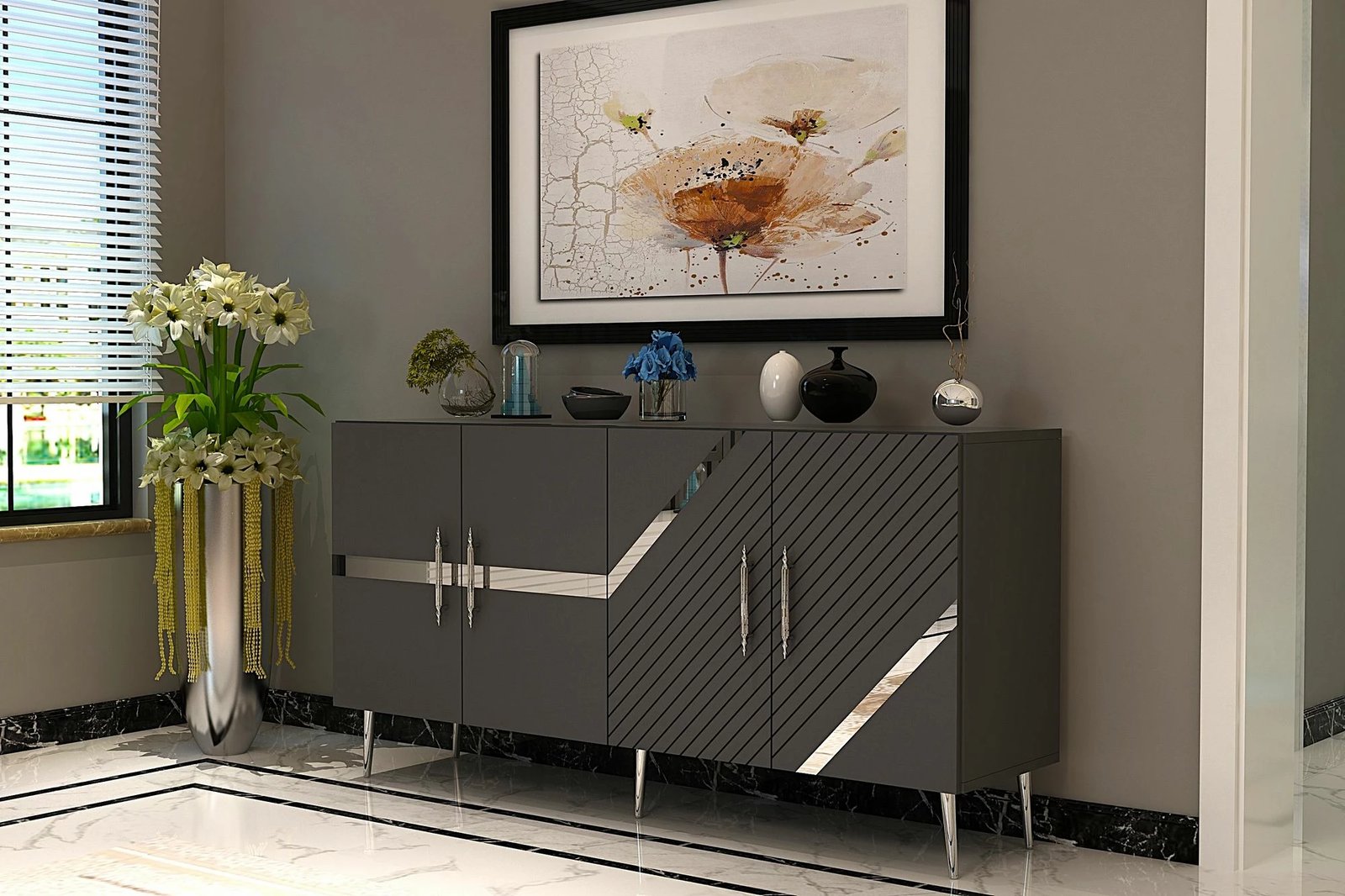 Konsolë Skye Decor, Fuga KB150, antracit, argjend