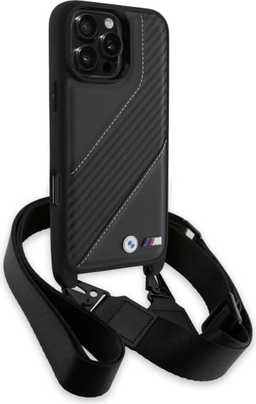 Mbështjellës BMW M Edition Carbon Stripe & Strap për iPhone 16 Pro Max, i zi