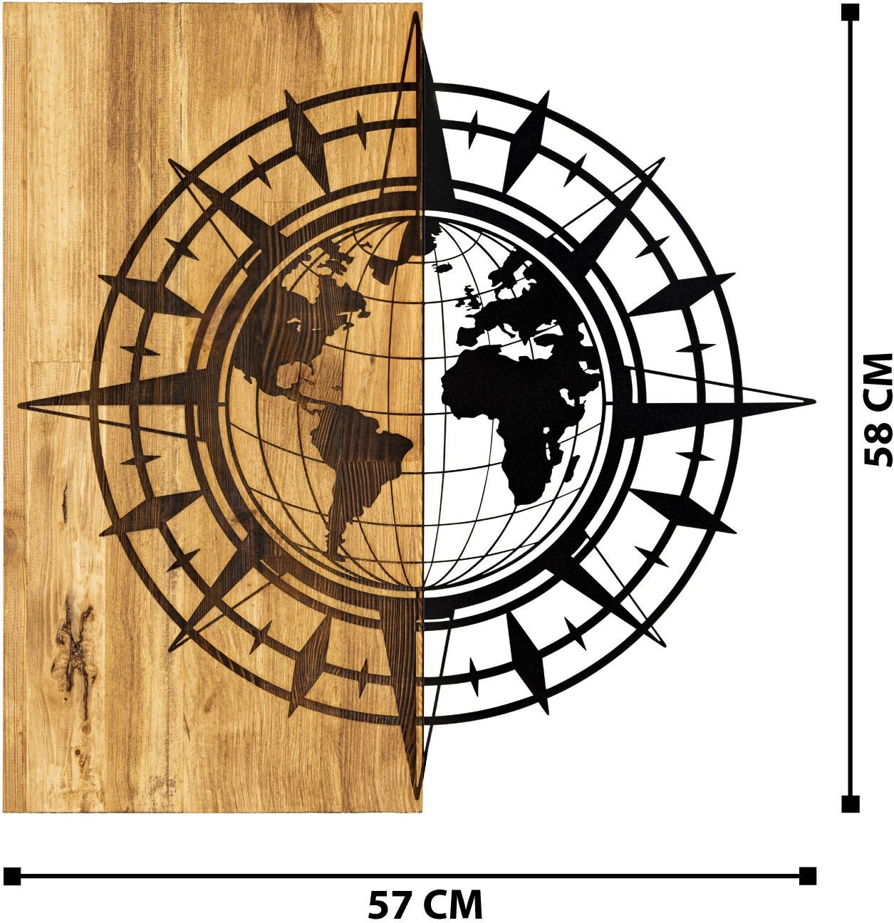 Aksesor dekorativ prej druri për mur, Wallity Esila, ngjyrë e zezë dhe arre, 57x58cm