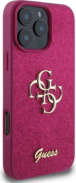 Mbështjellës Guess Glitter Script Big 4G për iPhone 16 Pro, Violet