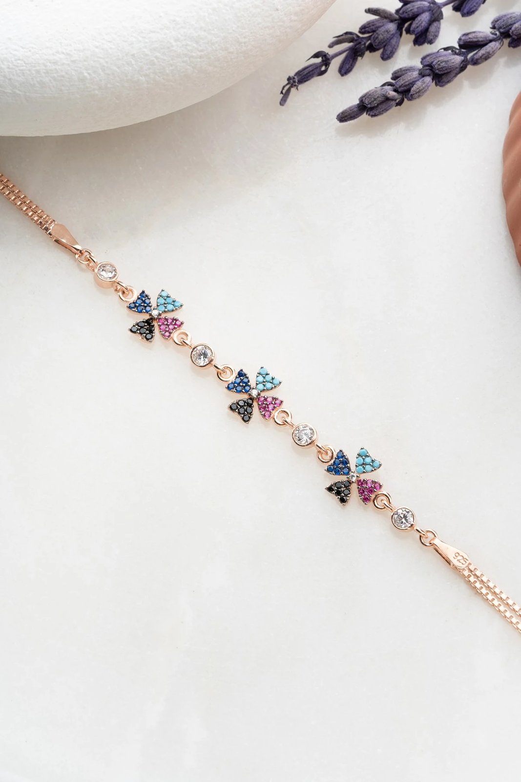 Byzylyk argjendi Jumeon, NRZ99355, ngjyrë rozë e artë, fuchsia, kaltër e errët, kaltër